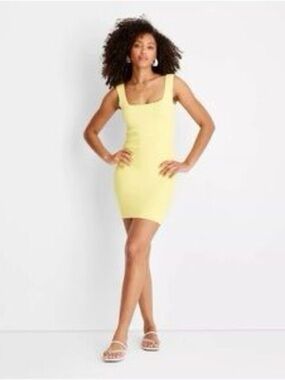 Sunny Yellow Sleeveless Mini Dress - Fitted Knit